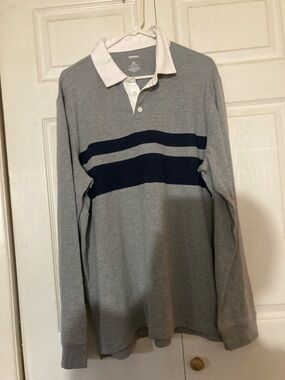 Sonoma Grey Rugby Polo with Navy Stripes and White Collar XL